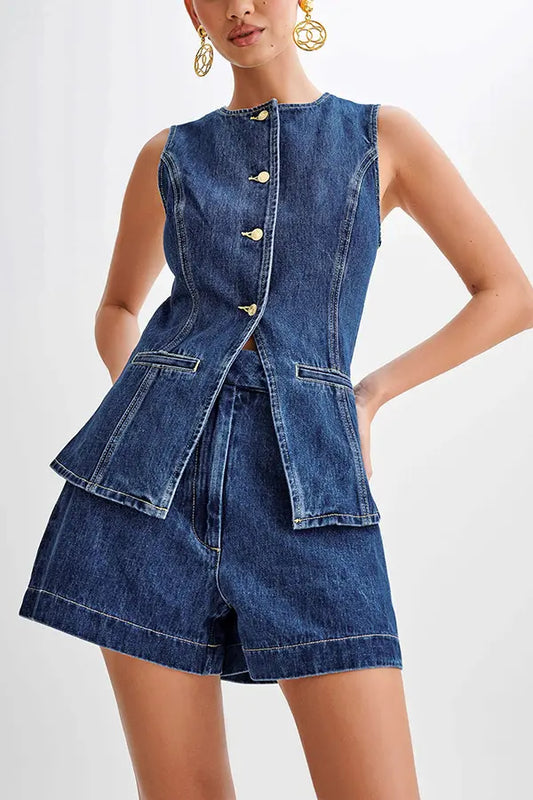
Veste jean cintrée femme boutons dorés SecretBombe