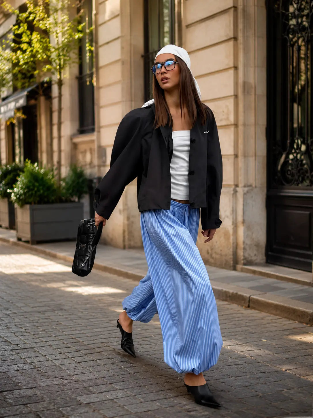Pantalon ballon bleu à rayures pour femme au style moderne SecretBombe