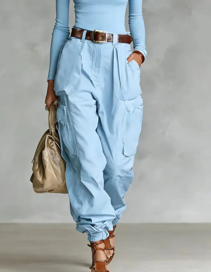 Pantalon cargo femme bleu clair à coupe ample SecretBombe
