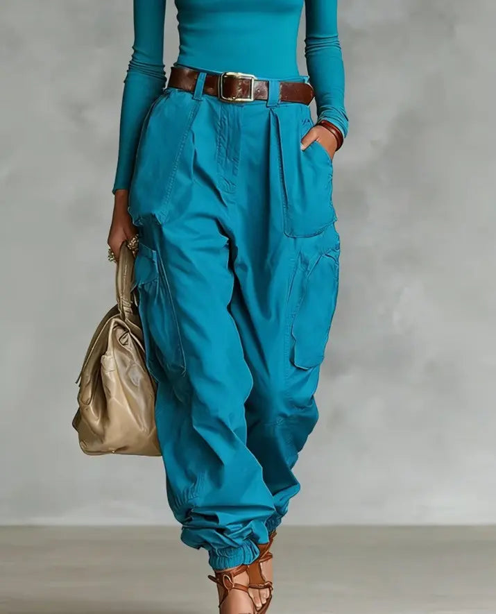 Pantalon cargo femme bleu turquoise à poches SecretBombe