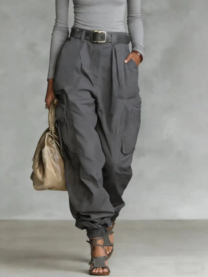 Pantalon cargo femme gris à coupe ample SecretBombe