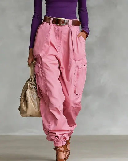 Pantalon cargo femme rose à coupe décontractée SecretBombe