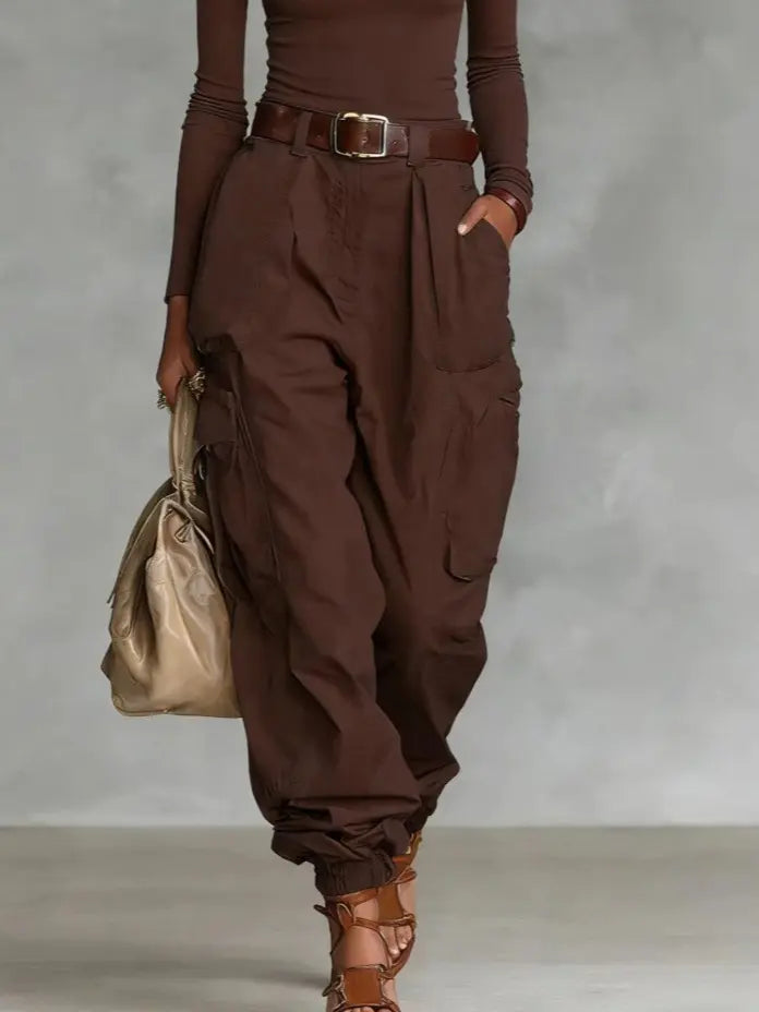 Pantalon cargo marron femme au style décontracté SecretBombe