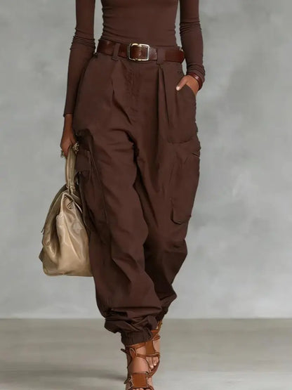 Pantalon cargo marron femme au style décontracté SecretBombe