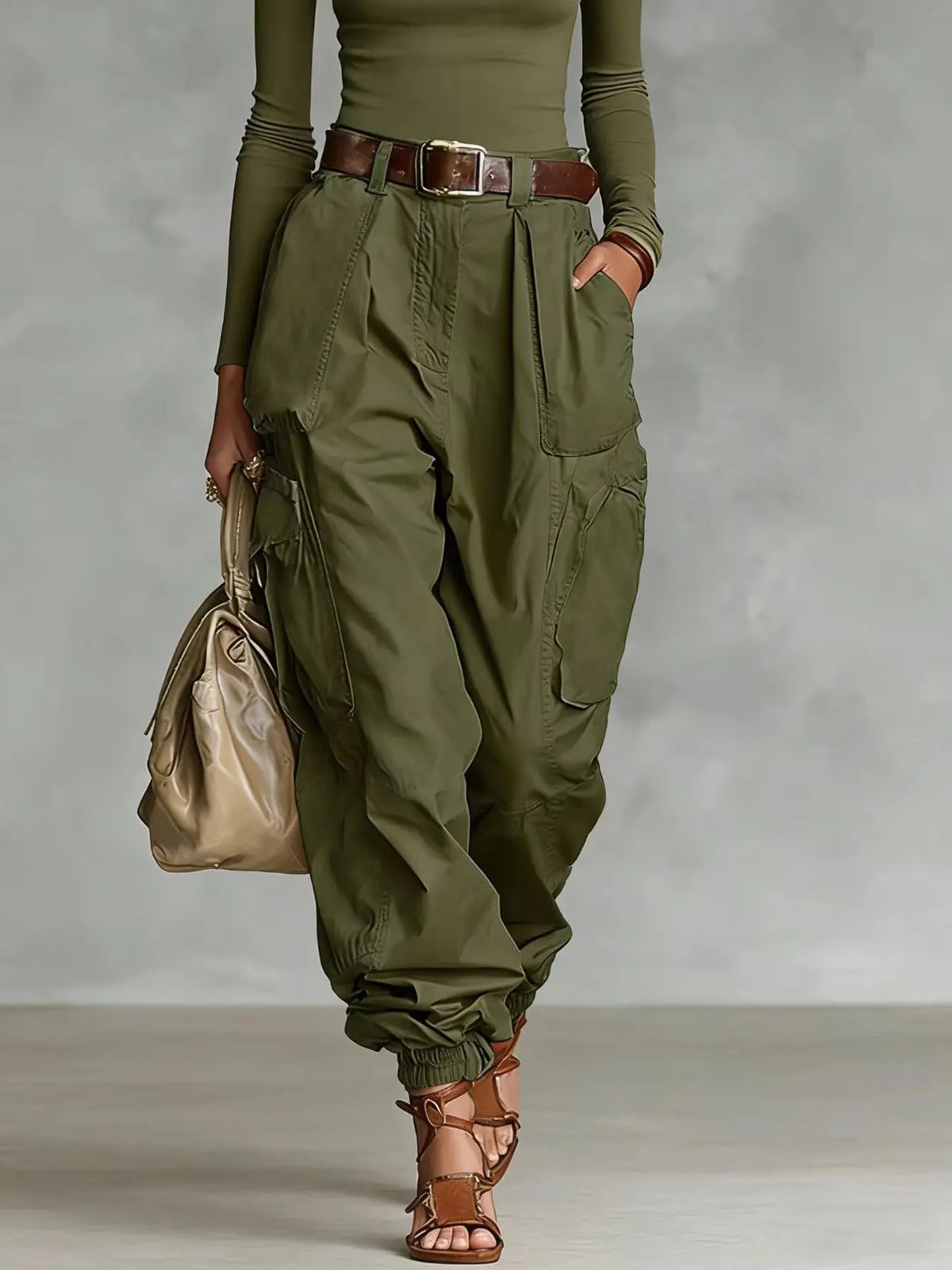 Pantalon cargo femme kaki à poches latérales SecretBombe