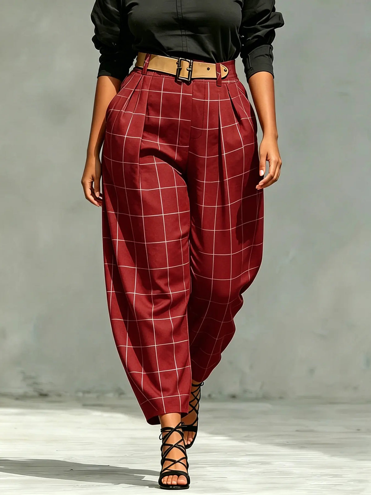 Pantalon carotte femme rouge à carreaux SecretBombe