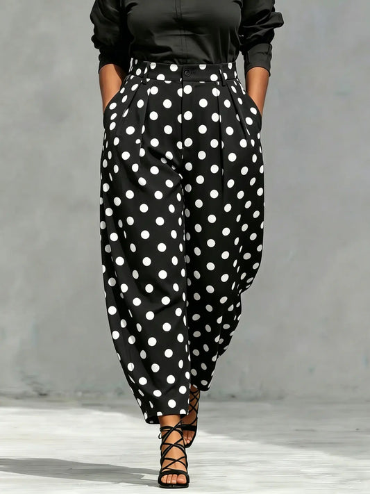 Pantalon carotte femme noir à pois blancs SecretBombe