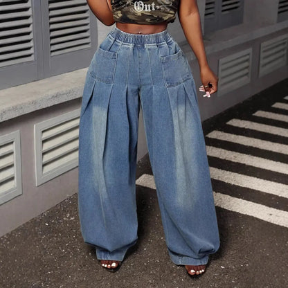 Jean large taille haute avec grandes poches femme SecretBombe