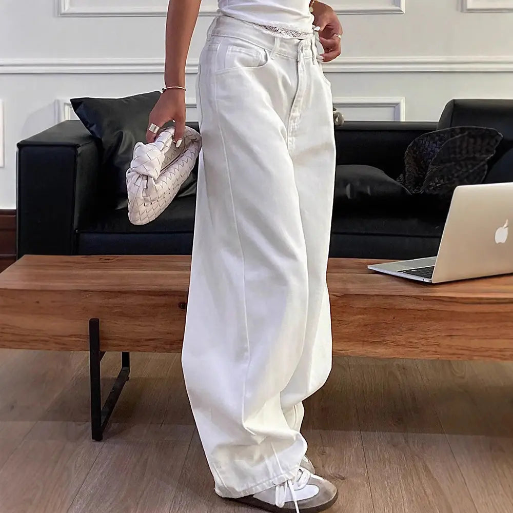 Jean wide leg femme blanc au style européen tendance – SecretBombe