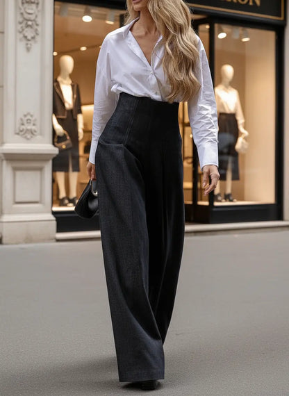 Pantalon en denim chic femme, idéal pour le bureau ou la ville