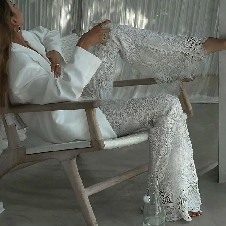 Pantalon femme blanc style elegant boheme SecretBombe