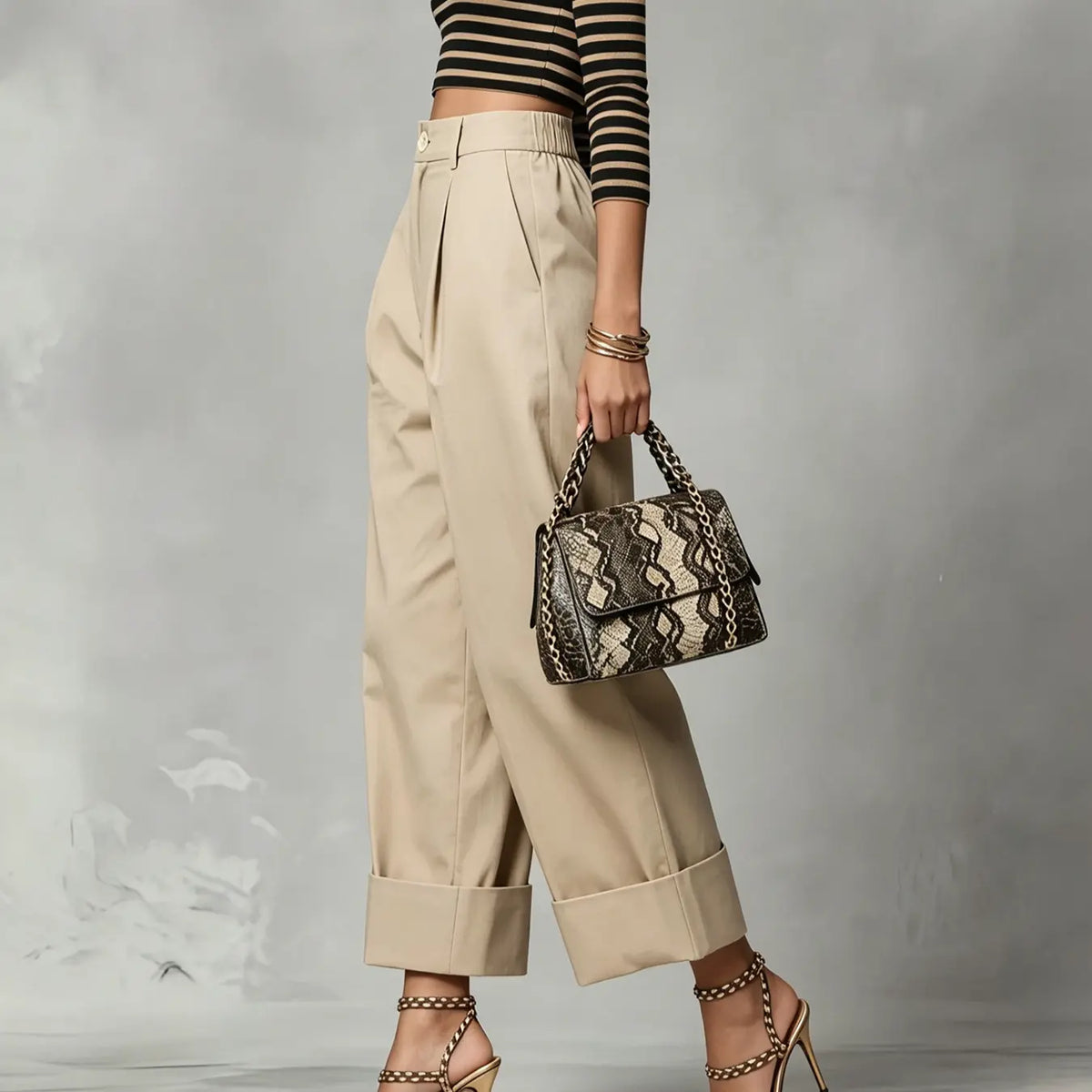 Pantalon large femme beige avec plis sur le devant SecretBombe