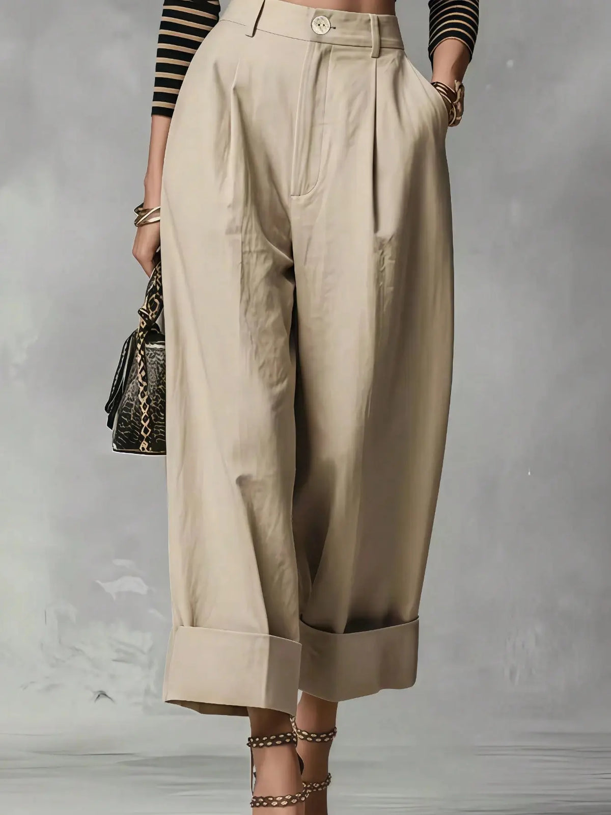 Pantalon large femme beige à taille haute SecretBombe
