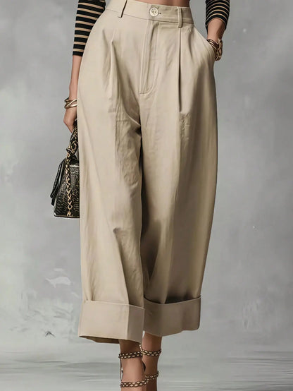 Pantalon large femme beige à taille haute SecretBombe
