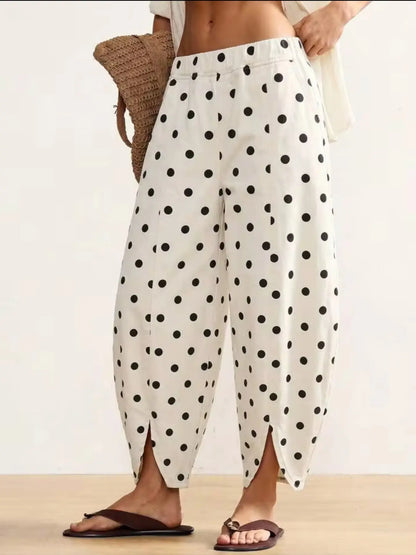 Pantalon femme blanc à pois noirs SecretBombe