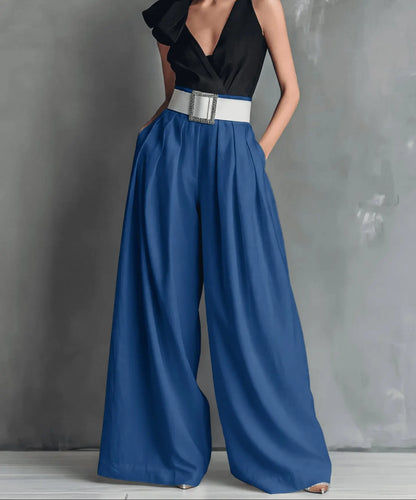 Pantalon large femme bleu à taille haute SecretBombe