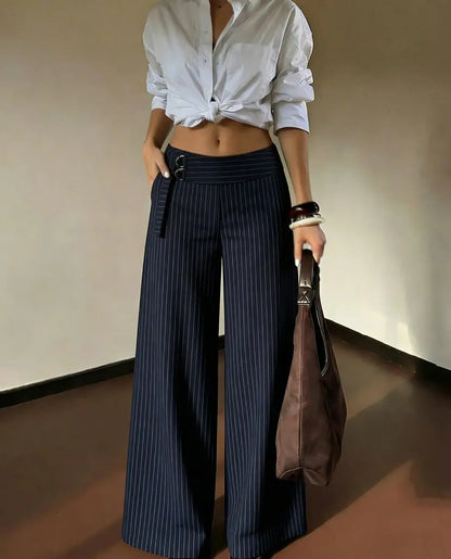 Pantalon palazzo femme bleu marine rayé à jambes larges SecretBombe