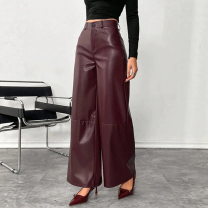 Pantalon large femme bordeaux en cuir végan SecretBombe