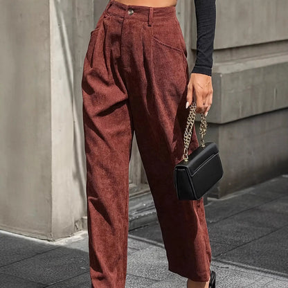 Pantalon caramel femme à coupe carotte et plis SecretBombe