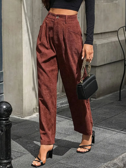Pantalon femme caramel à plis et taille haute SecretBombe