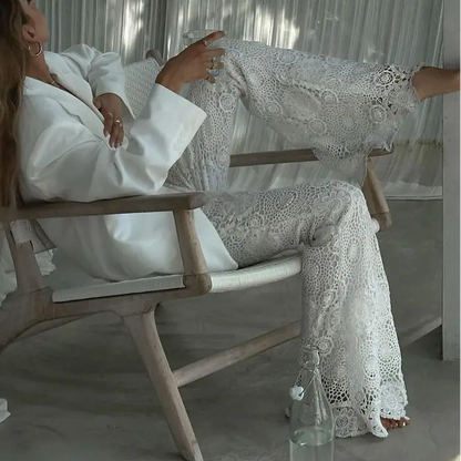 Pantalon femme chic dentelle blanche taille haute SecretBombe