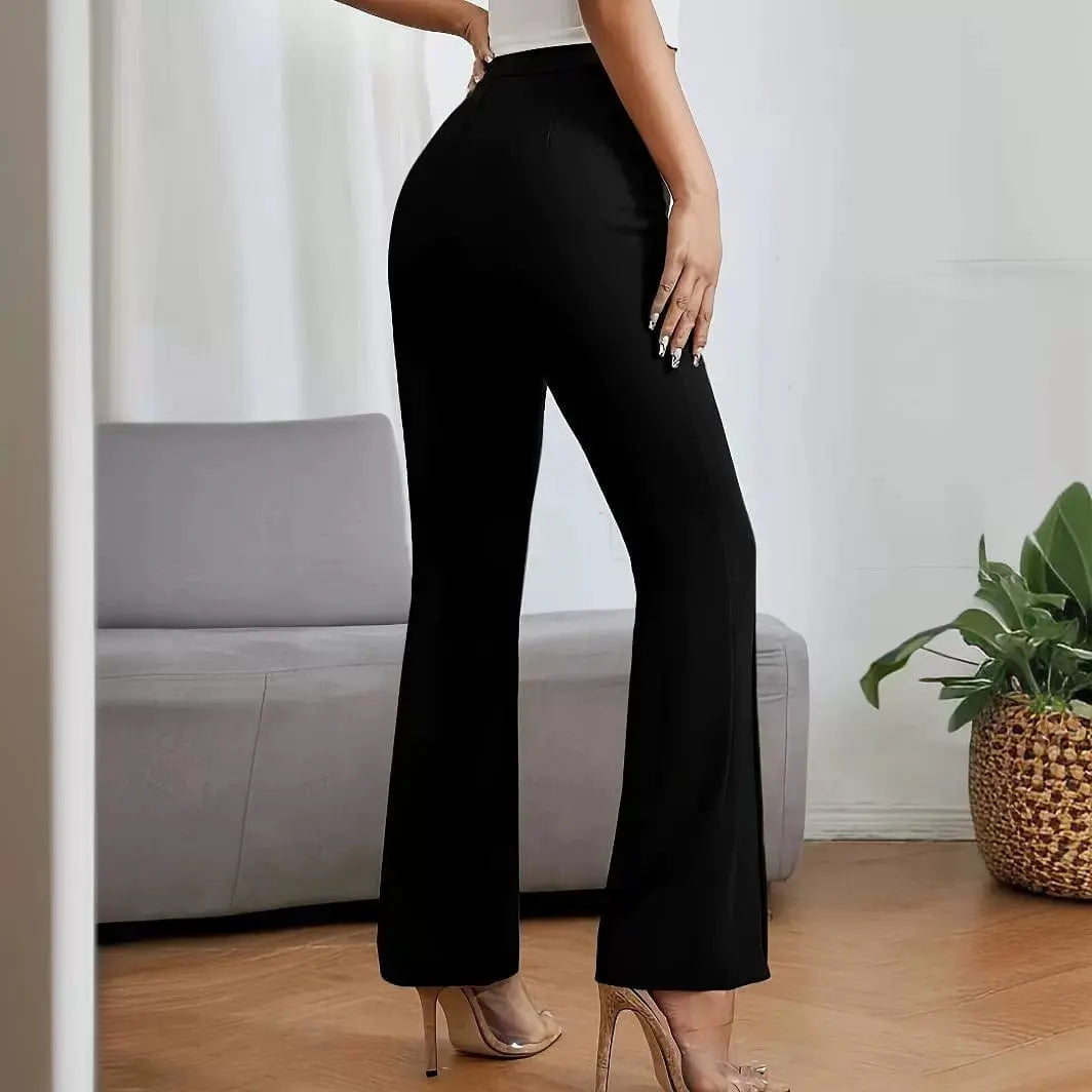 Pantalon droit femme taille normale, silhouette allongée et épurée