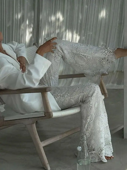 Pantalon femme blanc fluide dentelle elegante SecretBombe