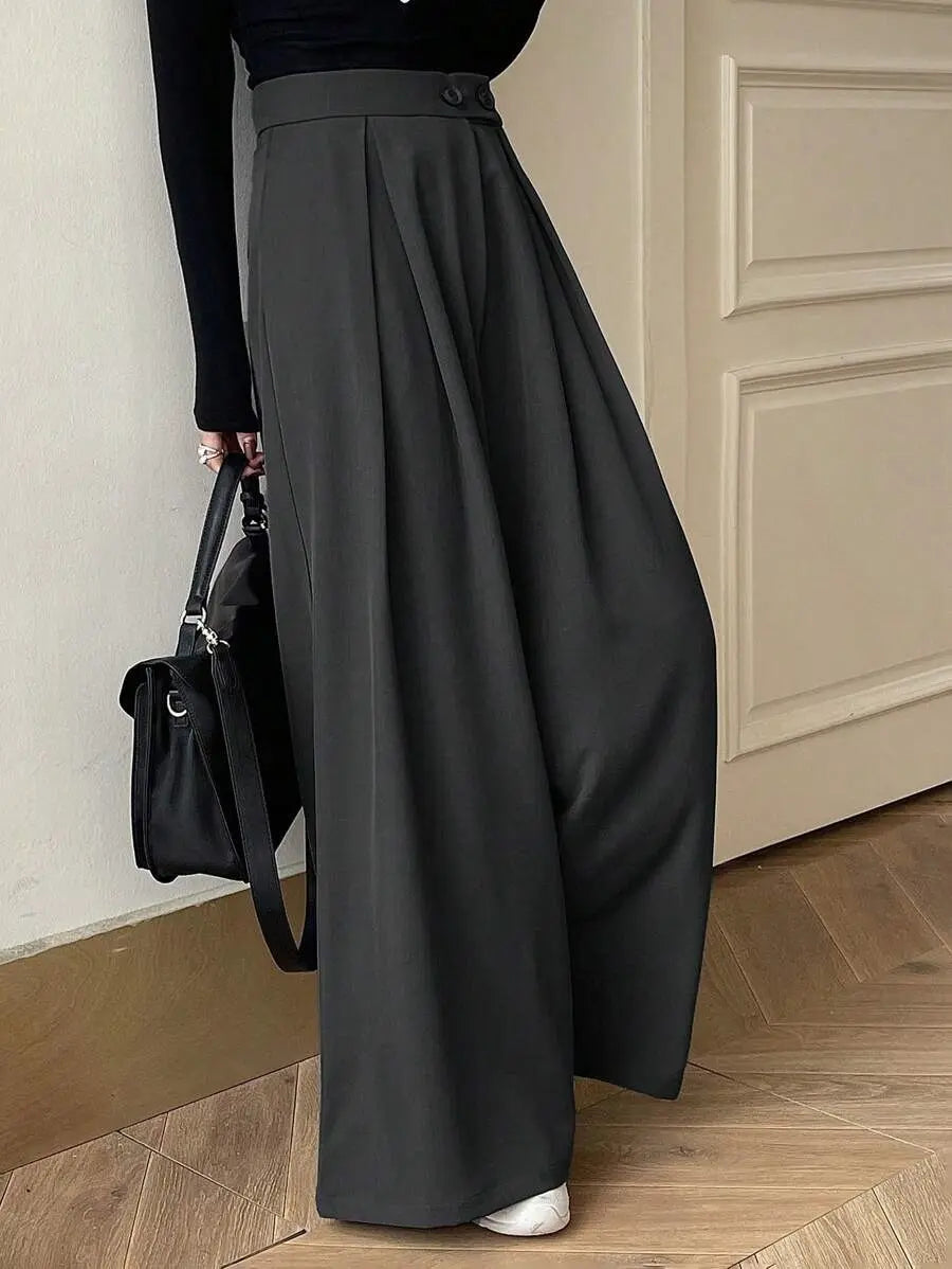 Pantalon large gris femme à coupe fluide SecretBombe