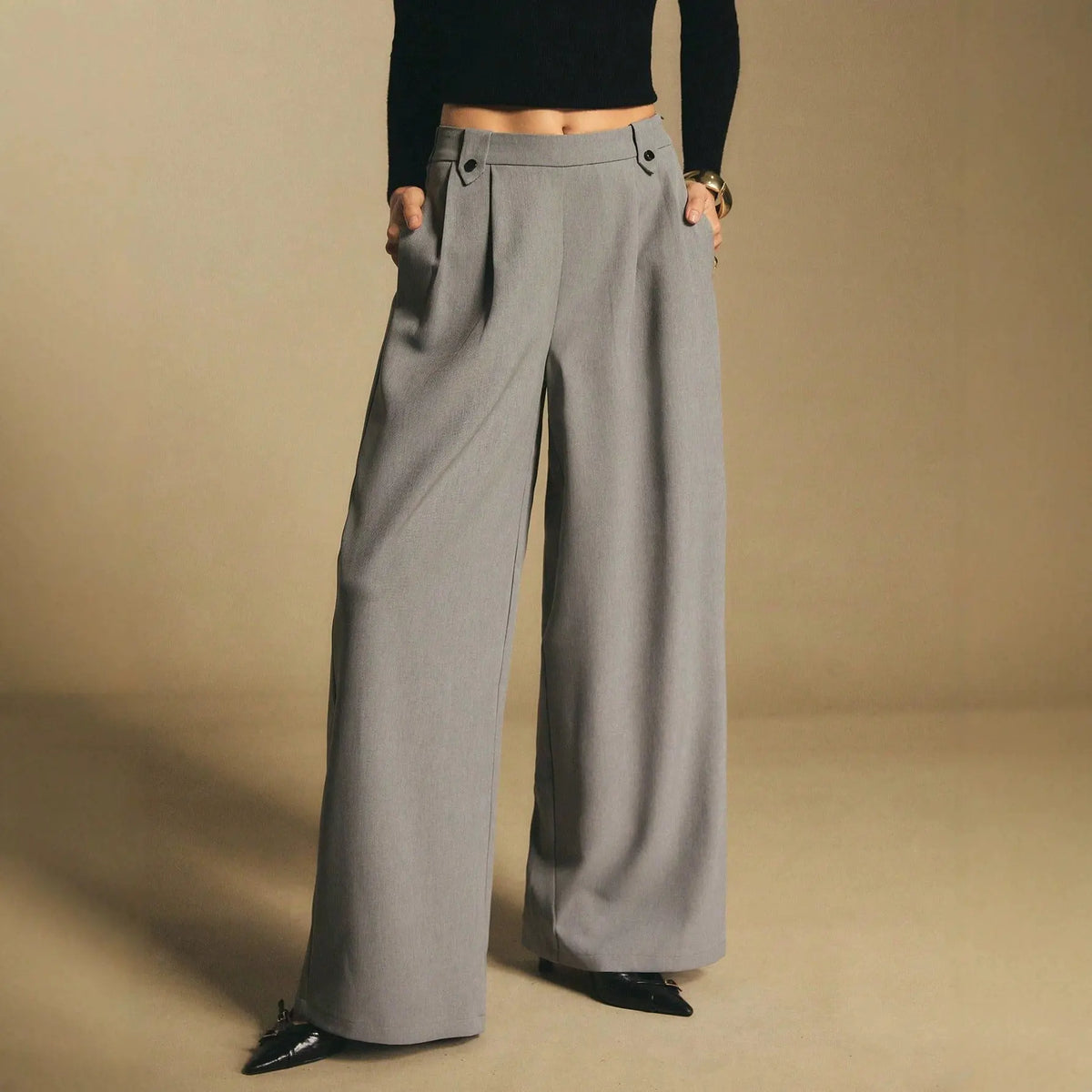 Pantalon large gris femme à coupe fluide SecretBombe