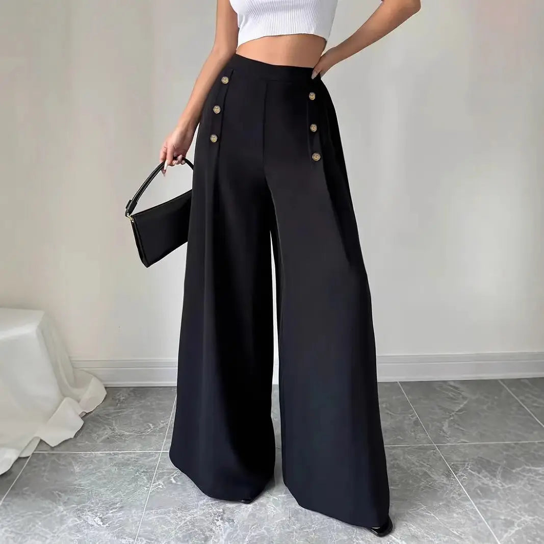 Pantalon large femme noir à taille haute SecretBombe