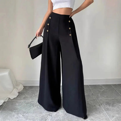Pantalon femme noir à jambes larges avec boutons SecretBombe