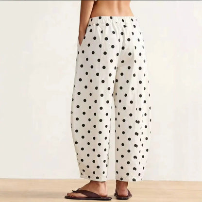 Pantalon femme blanc à pois noirs et coupe ample SecretBombe