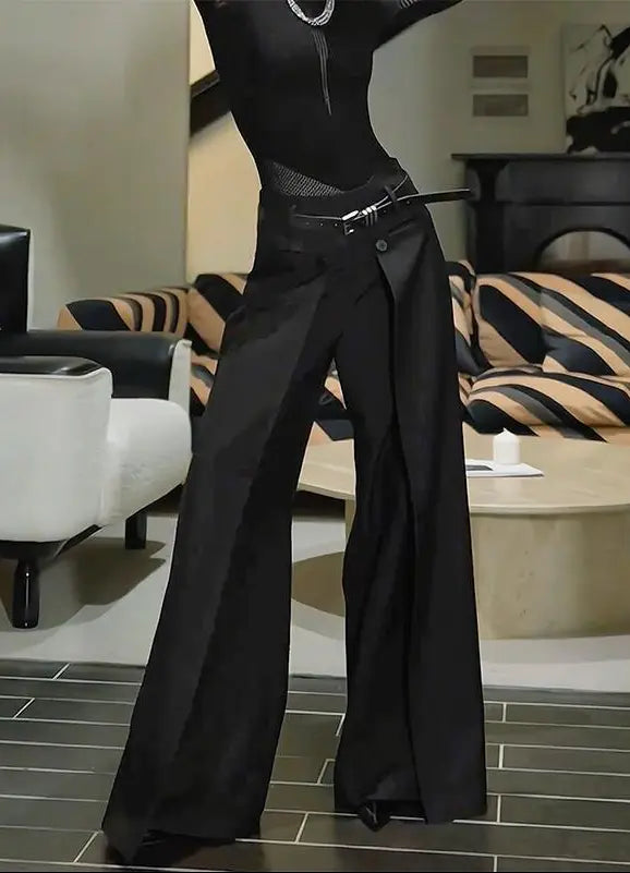 Mode européenne tendance avec pantalon large taille haute - secretbombe