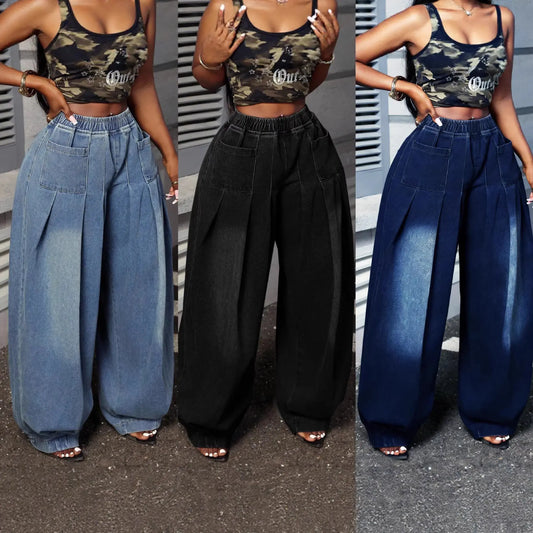 Pantalon jean baggy bleu clair taille haute femme SecretBombe