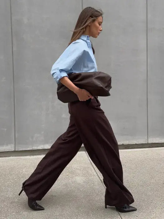 Pantalon taille haute large femme look mode tendance
