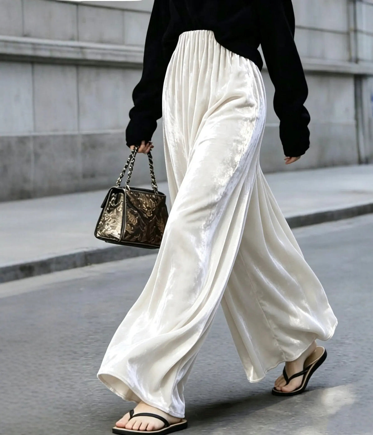 Pantalon large femme blanc en velours à jambes larges SecretBombe