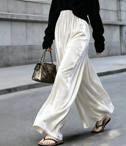 Pantalon large femme blanc en velours à jambes larges SecretBombe