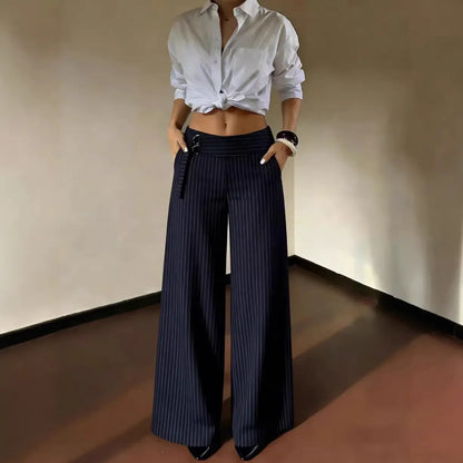 Pantalon palazzo femme bleu marine rayé à jambes larges SecretBombe