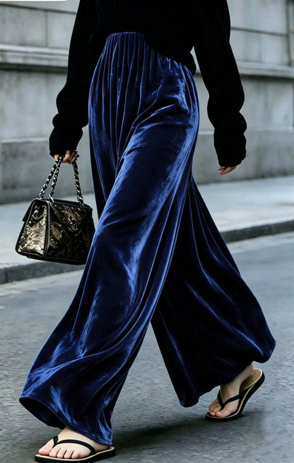 Pantalon large femme bleu marine en velours SecretBombe