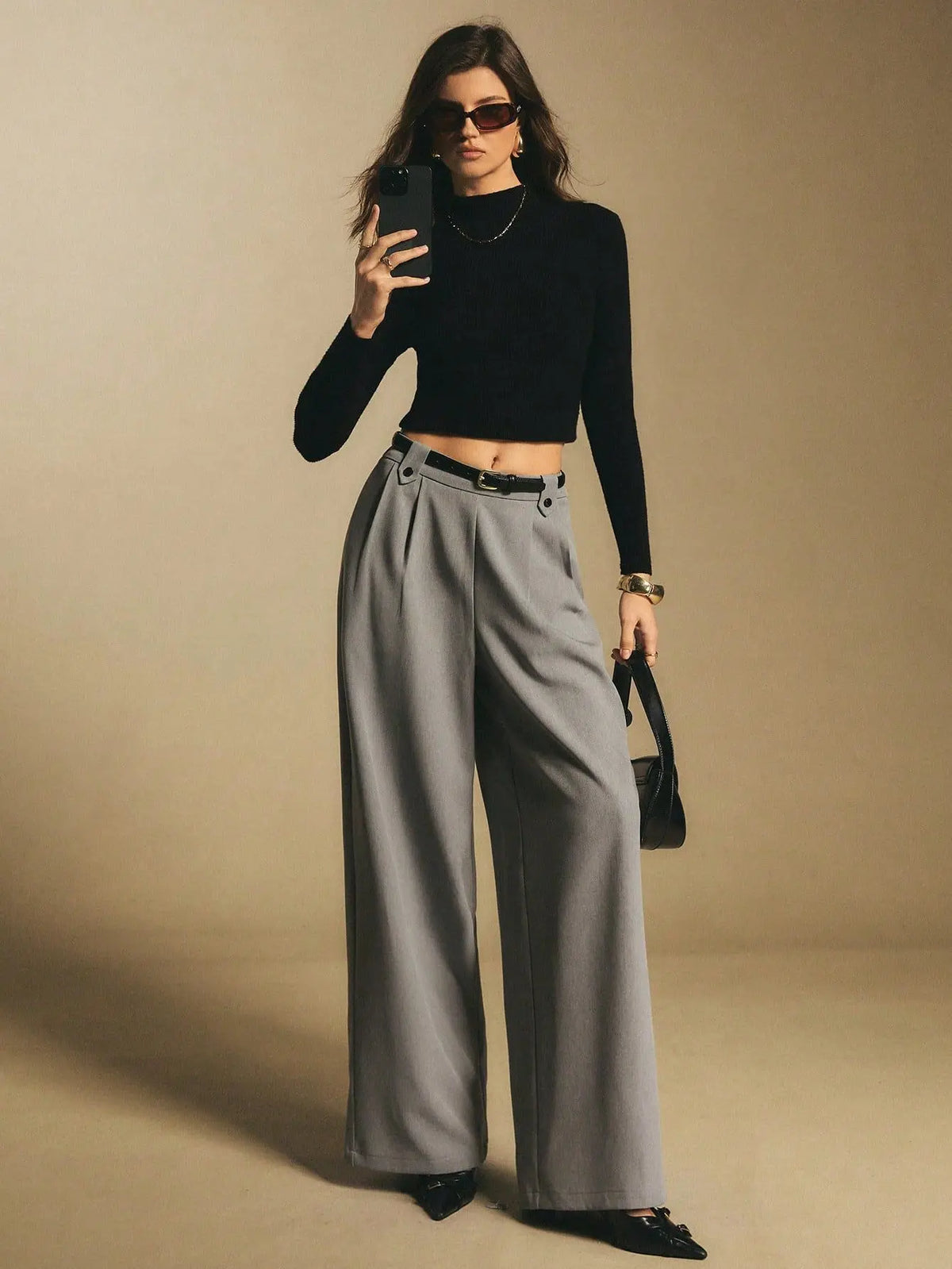 Pantalon palazzo femme gris à jambes larges SecretBombe