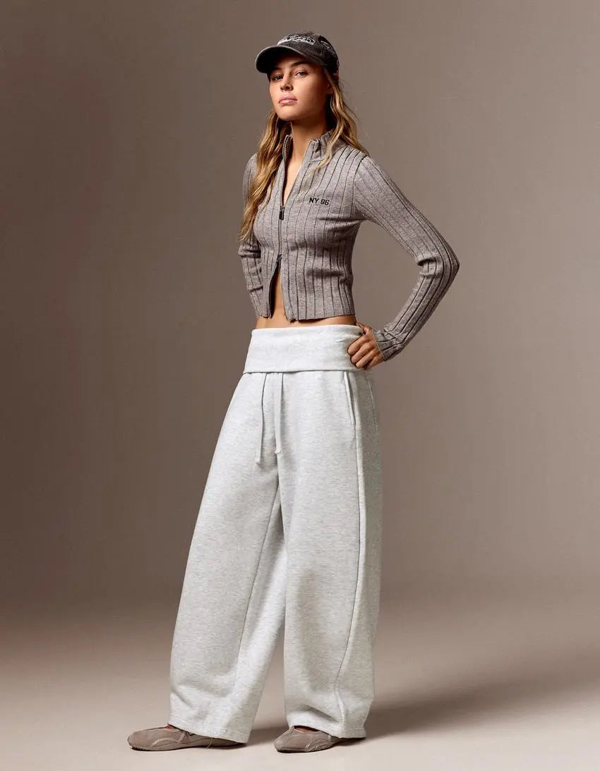 Pantalon femme gris à coupe large et style décontracté SecretBombe