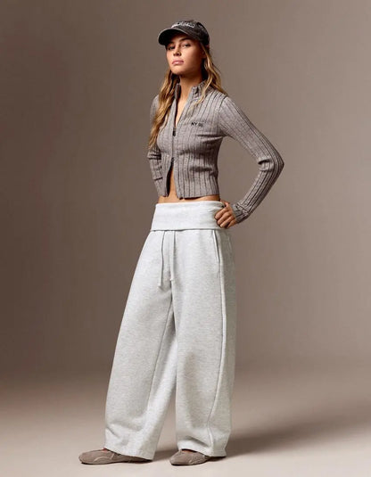 Pantalon femme gris à coupe large et style décontracté SecretBombe