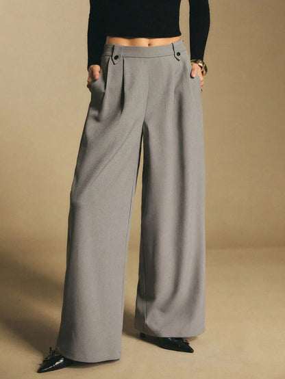 Pantalon large femme gris à plis et coupe ample SecretBombe
