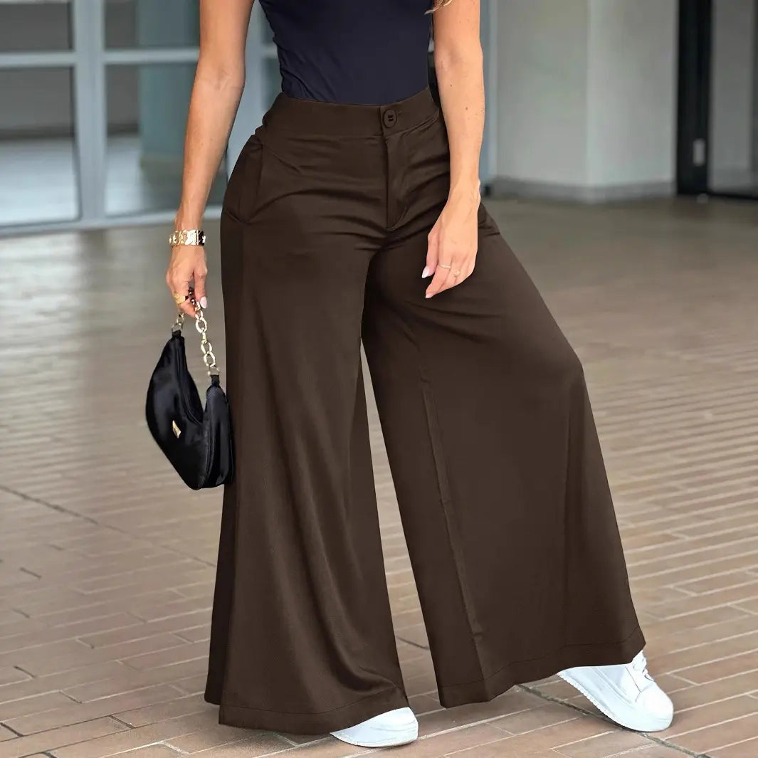 Pantalon large marron femme coupe droite chic et confortable