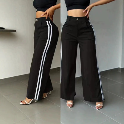 Pantalon large femme noir avec bandes blanches latérales SecretBombe