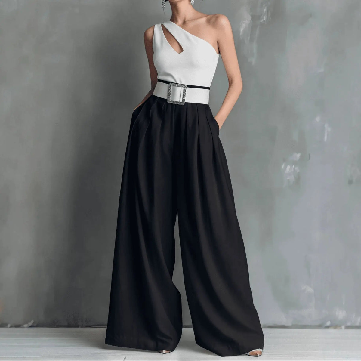 Pantalon large femme noir à taille haute SecretBombe