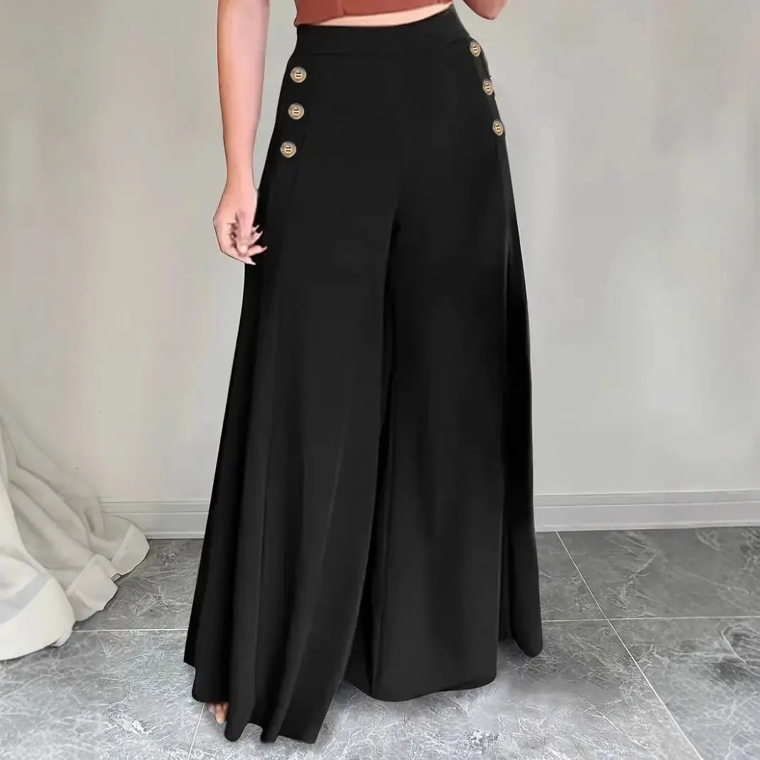 Pantalon femme noir à jambes larges avec boutons SecretBombe