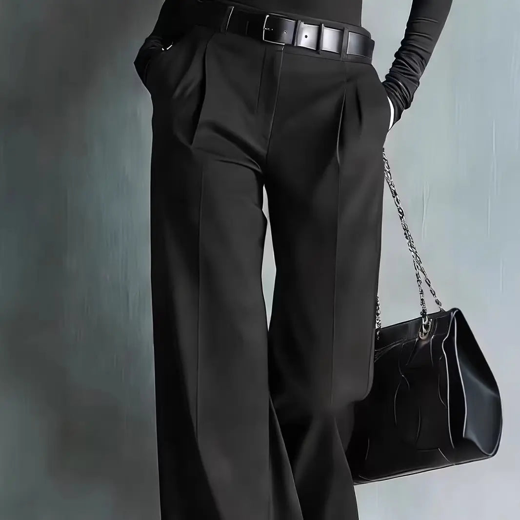 Pantalon femme noir à jambes larges et taille haute SecretBombe