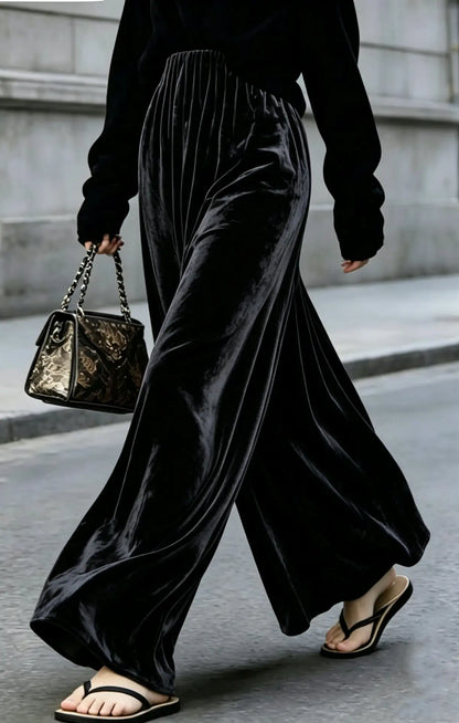 Pantalon large femme noir en velours SecretBombe