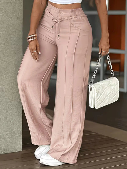 Pantalon large femme rose poudré à taille haute SecretBombe